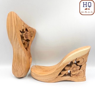 Guốc gỗ chạm khắc thủ công Nhị Độ Mai, cao gót mộc nghệ thuật Tết Giáp Thìn 2024, guốc mộc cao cấp 8 phân 10 phân 12 phâ