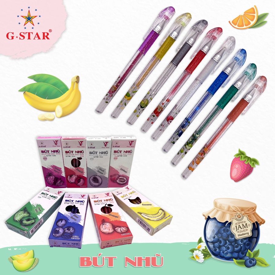 [GLITTER] HỘP 12 Cây Cùng Màu Viết Nhũ / Bút Nhũ / Bút Gel Kim Tuyến Hương Trái Cây Gstar / G-star /