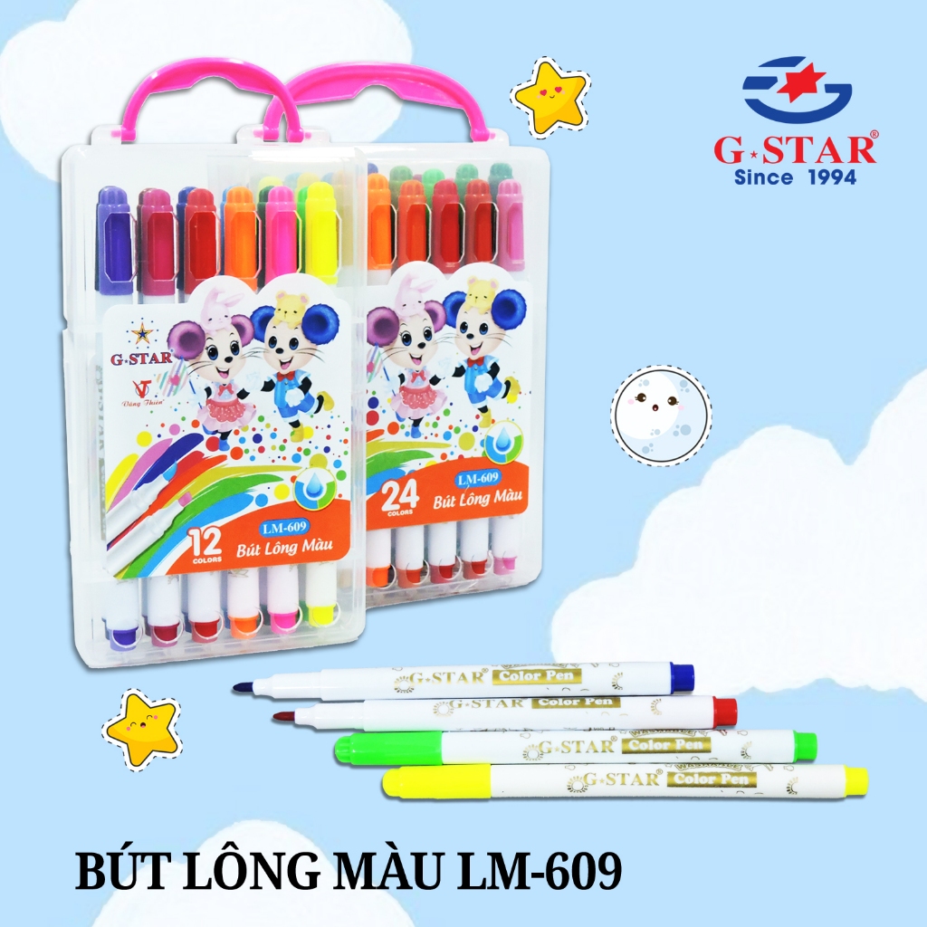 [LM609] HỘP 12 Cây Bút Lông Màu Gstar / G-Star / G Star LM 609 / LM-609 12 Màu Tươi Sáng - Hàng Chín