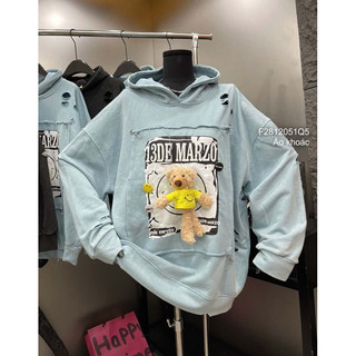 Áo hoodie rách ngực phối gấu nổi có mũ chùm sang trọng VIENS STORE