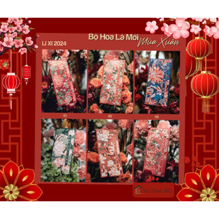 Combo 50 bao lì xì cán màng giấy C150 hoa lá xuân vintage hoài cổ 2024 trang nhã, sang trọng