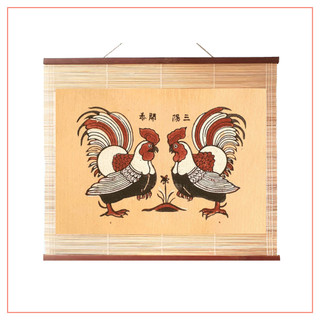 Tranh Đông hồ Gà chọi Tam dương khai thái - Dong Ho folk woodcut painting
