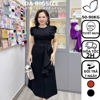 DA BIGSIZE - Đầm Nữ Đầm Dự Tiệc , Váy Nữ Bigsize Cổ Tròn Xẻ Đùi Chất Tuyết Mưa Xịn Sò Dành Cho Người Mập 50-90kg