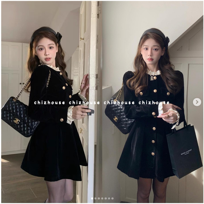 Set váy đen nhung cổ bèo (eunbi_3199)