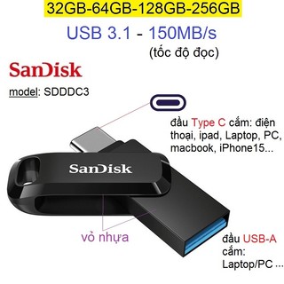 Usb 3.1 sandisk ultra dual drive go usb type c 32gb/ 64gb/ 128gb/ 256gb