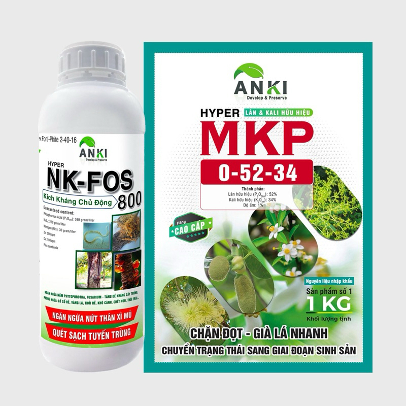 Bộ phân bón Hyper MKP và Fos-800 - Chặn đọt, già lá, kích kháng, chuyển trạng thái sang giai đoạn si