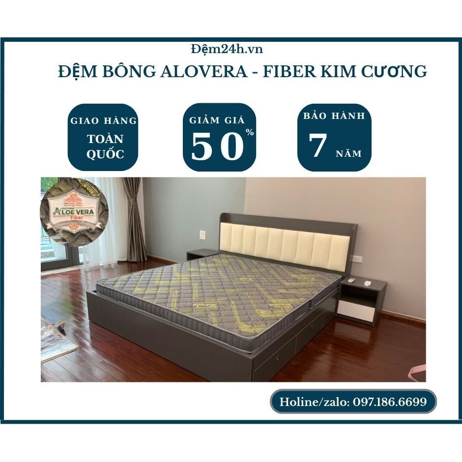 Đệm bông ép Kim Cương Aloevera - Fiber vải tinh chất lô hội