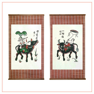 Cặp tranh Em bé chăn trâu - Tranh dân gian Đông Hồ - Dong Ho folk woodcut painting