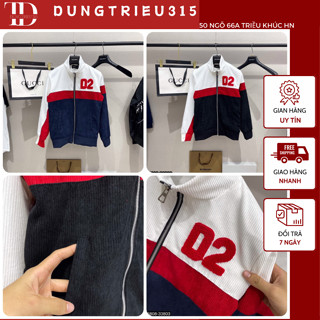 Áo khoác DSQ2 nam họa tiết viền đỏ siêu đẹp-Áo khoác bomber chất vải nhung form dáng boi phố cool ngầu