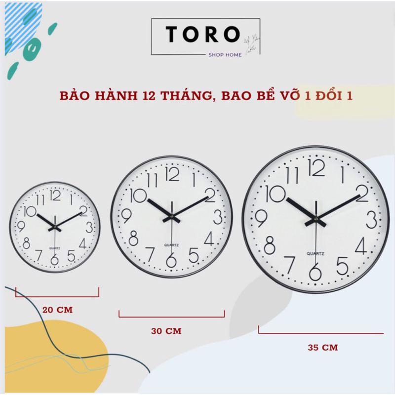 Đồng hồ treo tường kim trôi Quartz cao cấp không ồn, treo phòng khách phòng ngủ( Tặng pin và đinh, 20cm/30cm/35cm) | BigBuy360 - bigbuy360.vn