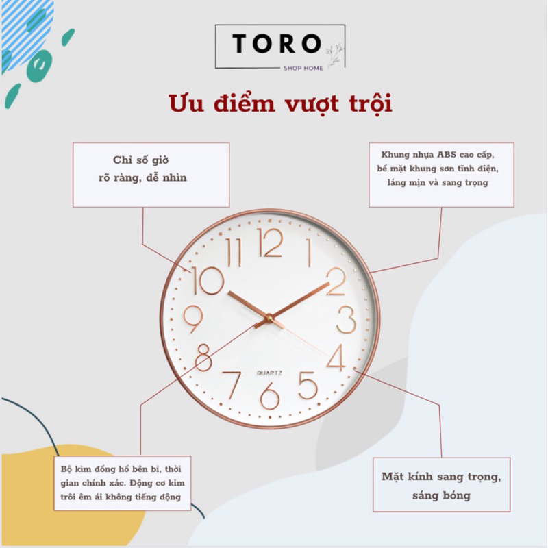 Đồng hồ treo tường kim trôi Quartz cao cấp không ồn, treo phòng khách phòng ngủ( Tặng pin và đinh, 20cm/30cm/35cm) | BigBuy360 - bigbuy360.vn