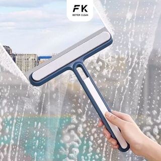 Cây gậy lau kính 2 chức năng kèm chổi quét khe kẽ, dụng cụ lau kính 2 mặt đa năng cán dài