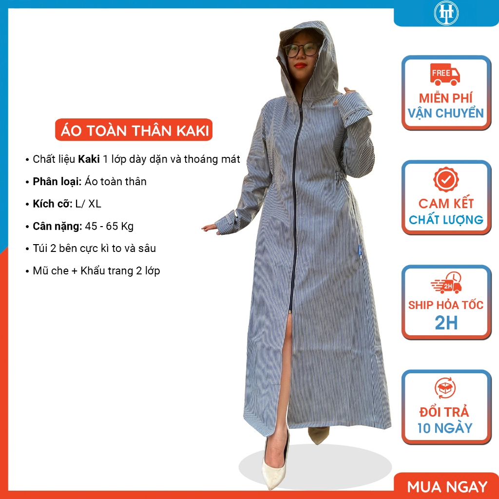 Áo chống nắng toàn thân vải kaki dày dặn có mũ che và tay áo dài KHTT01 H&T FASHION