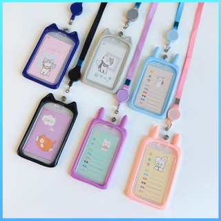 Thẻ tên có viền silicon hình tai mèo thỏ dễ thương, dây đeo thẻ yoyo dễ kéo tiện lợi nhiều màu kích thước dây 1 x 40cm