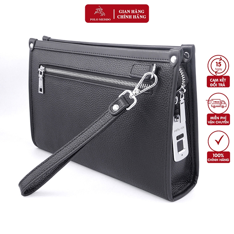 Ví Cầm Tay Clutch Nam Chính Hãng Da Bò Khóa Vân Tay Cao Cấp Màu Đen PL092