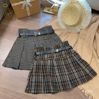 Chân váy kẻ xly cạp cao + belt 299