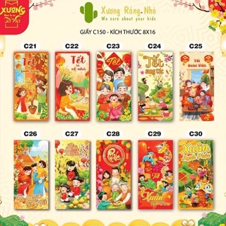 Set 10 phong bao lì xì tết truyền thống xương rồng nhỏ