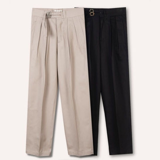 Quần ống rộng wide fit vải kaki cao cấp thomas stu band khaki wide-leg trouser pant