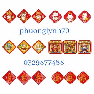 5 tờ tem decal tết ngũ phúc,mèo tài lộc ,én xuân