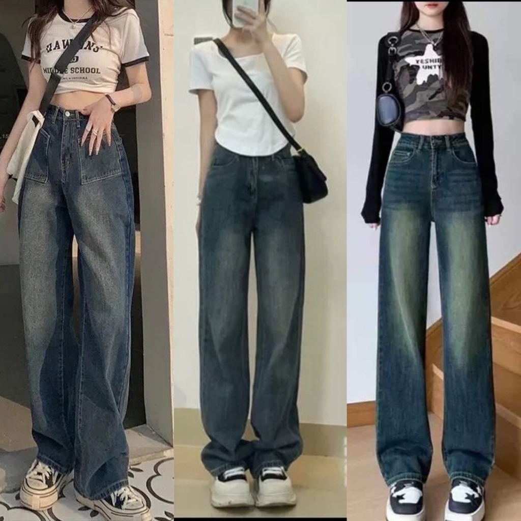Quần bò ống rộng nữ cạp cao quần jeans ống rộng lưng cao, vải bò 2024 | BigBuy360 - bigbuy360.vn