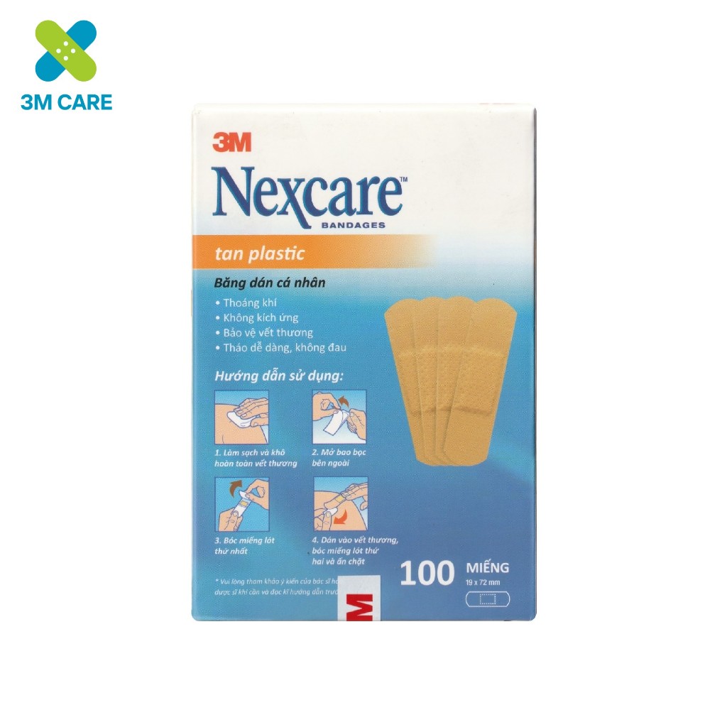 Băng dán cá nhân 3M Nexcare màu da bảo vệ vết thương 1 hộp 100 miếng