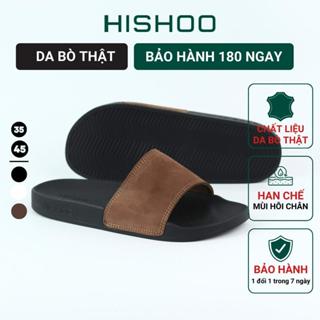 Dép da nam quai ngang slipper nữ Đen Trắng Nâu da bò thật HISHOO thời trang cao cấp siêu nhẹ size 36-45 U114