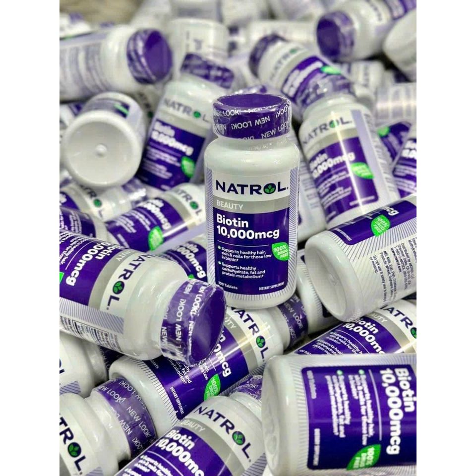 Mẫu mới Viên Uống Hỗ Trợ Mọc Tóc Và Hạn Chế Rụng Tóc Natrol Biotin Beauty 10,000mcg Hộp 100 viên