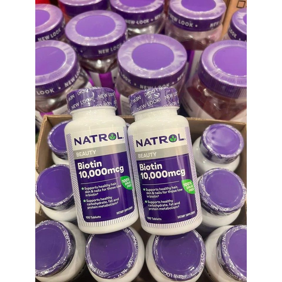 Mẫu mới Viên Uống Hỗ Trợ Mọc Tóc Và Hạn Chế Rụng Tóc Natrol Biotin Beauty 10,000mcg Hộp 100 viên