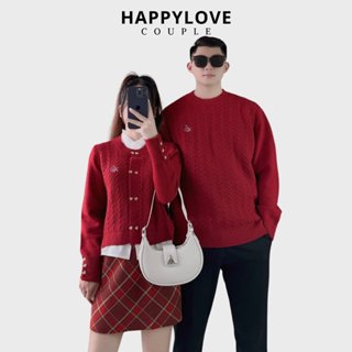 Áo len đôi nam nữ hàn quốc mùa đông HAPPYLOVE áo cặp màu đỏ vải dày đẹp mix chân váy dạ kẻ caro thời trang M163