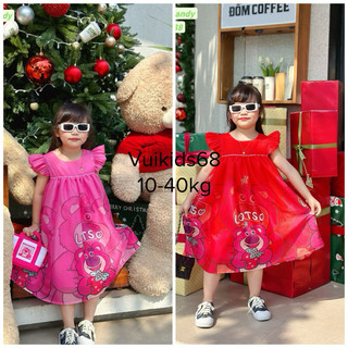  🆘XẢ🆘Trang phục bé gái đi chơi đi tiệc Noel Tết. Đầm gấu dâu Lotso tơ ngọc mềm mượt màu đỏ và hồng 10-40kg 