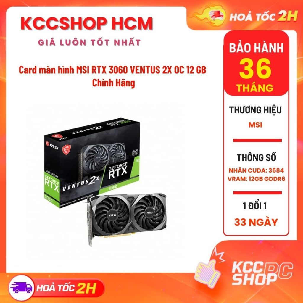 Card màn hình Msi Ventus 3060 12GB - Bảo hành chính hãng 36 Tháng | BigBuy360 - bigbuy360.vn