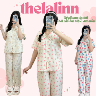 [ ẢNH THẬT ] Set pijama cổ bẻ tay cộc quần dài hoạ tiết xinh . Bộ ngủ nữ pyjama hoạt hình dễ thươngi
