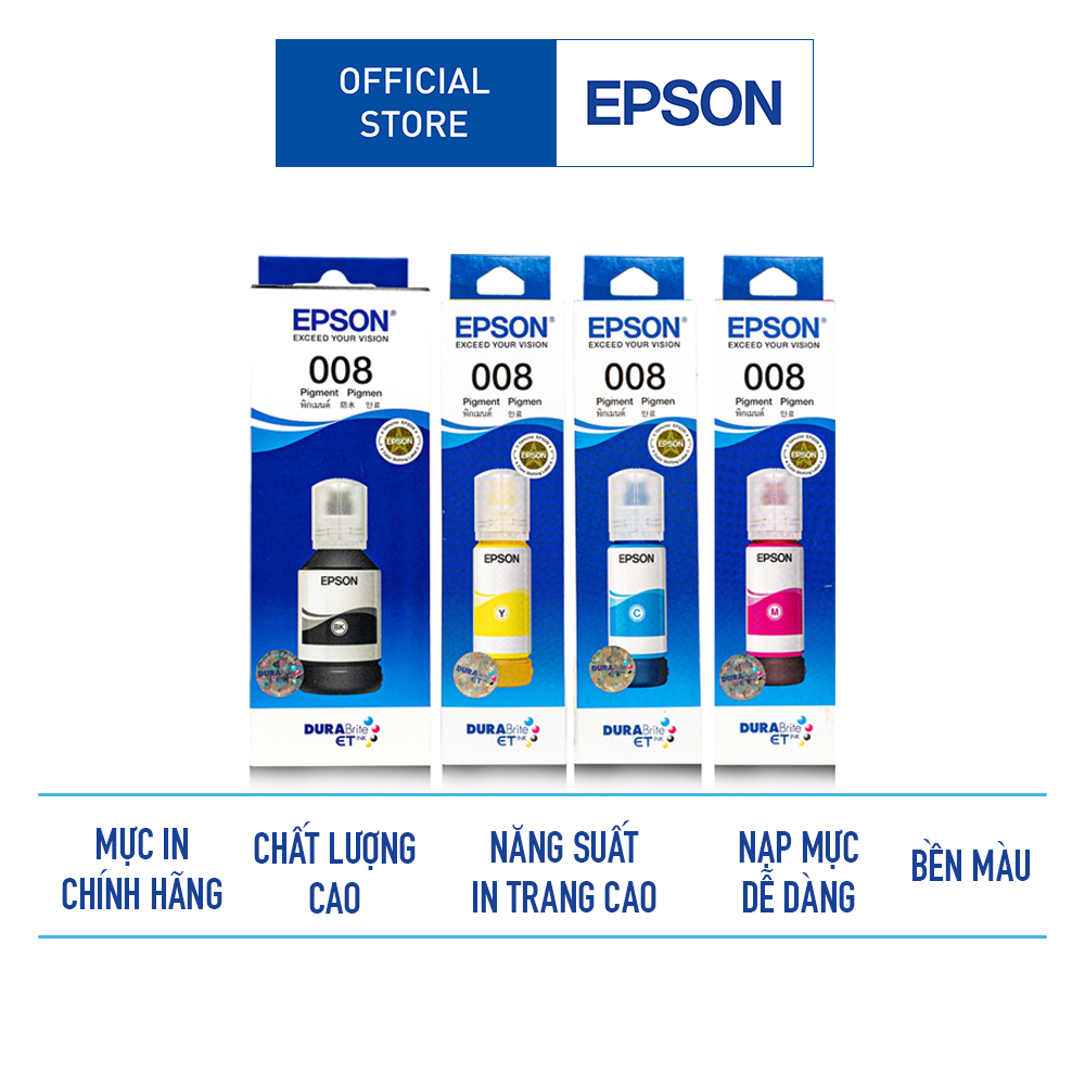 Combo Mực Epson 008 Dùng Cho Máy L6460,L6490,L6570, L6580, L15150, L15160 Màu In Sắc Nét Tích Hợp Kh