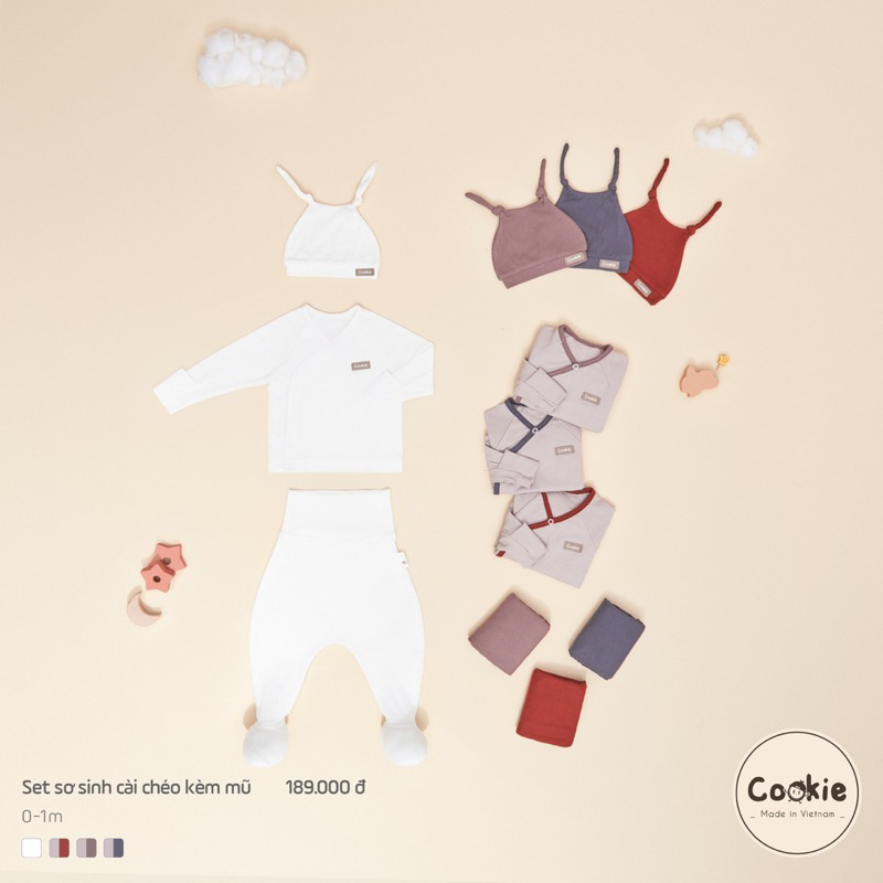Cookie - Bộ sơ sinh cài chéo liền tất cotton tăm mềm mướt CK241001