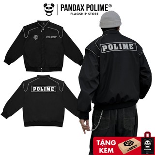 Áo khoác bomber varsity jacket nam vải gió dù 2 lớp dày dặn oversize unisex mặc cặp đôi màu đen Pandax Polime FWB SWAT