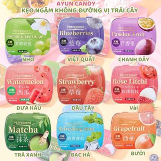 Kẹo Ngậm Bạc Hà Không Đường Hương Trái Cây Hộp Sắt, Kẹo Ngậm Trái Cây 12 Vị