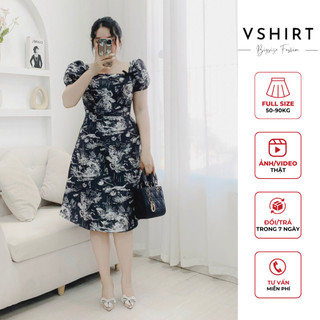 Đầm dự tiệc tafta hoa loang đen bigsize VSHIRT