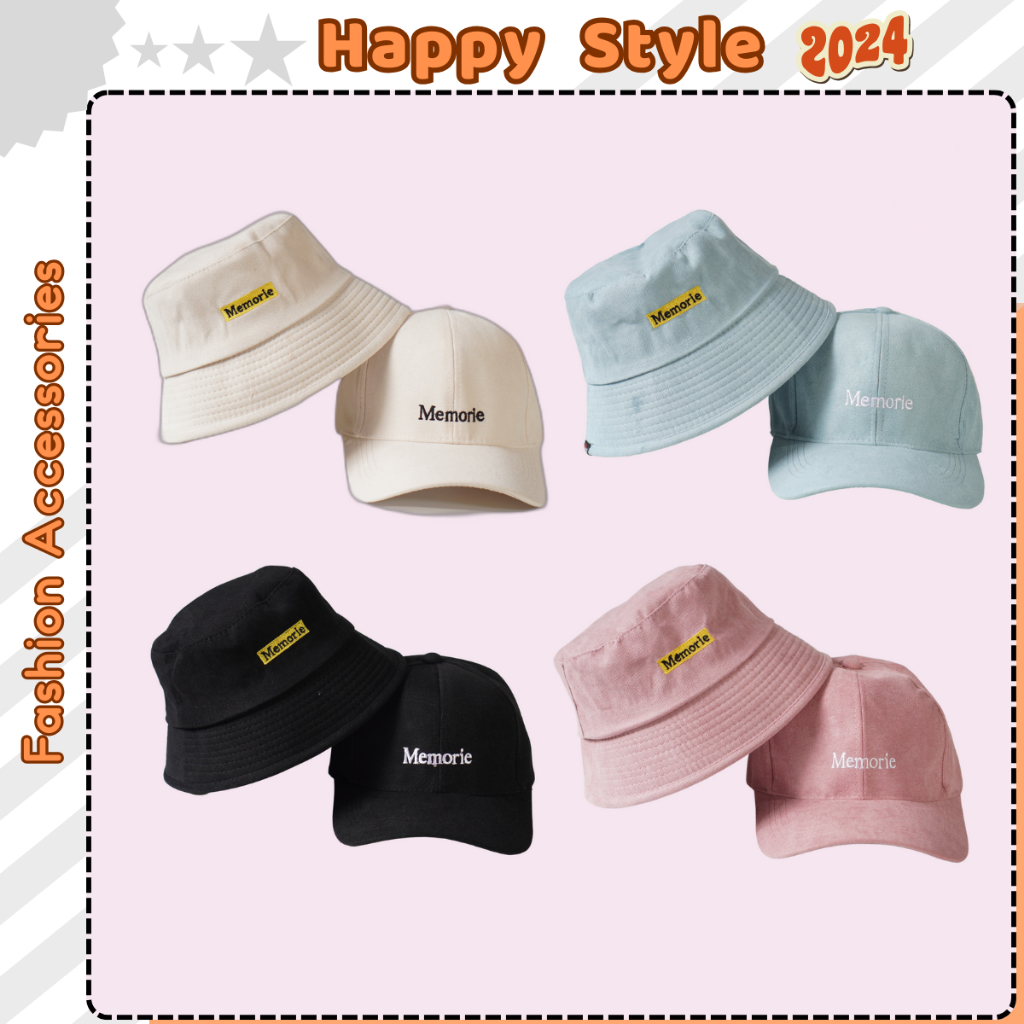 Mũ Bucket Vành Cụp Nón Tai Bèo Cặp Mũ Lưỡi Trai Thêu Chữ Memorie Chất Nỉ Nhung Unisex Nam Nữ N37 - Happy Style
