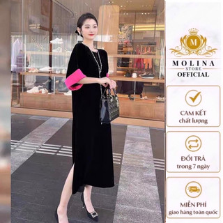 Váy suông nhung Thiết Kế Dáng Dài Chất nhung Mềm Mịn có túi