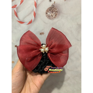 Kẹp búi lưới handmade màu đỏ K36