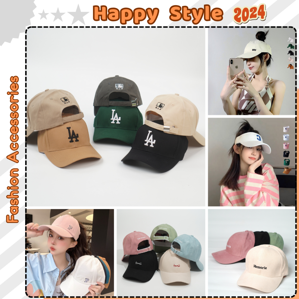 Mũ lưỡi trai Nón kết thêu chữ LA Memorie Tmi DYJ, Chữ C, Chữ H form unisex nam nữ N01 Happy Style