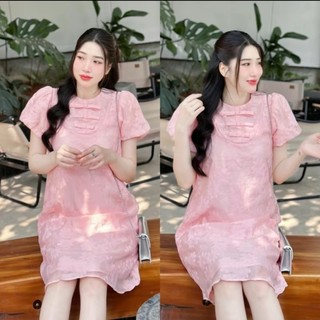 EVERMOM l Đầm bầu Vivi hoa nổi tay phồng kết nơ thanh lịch