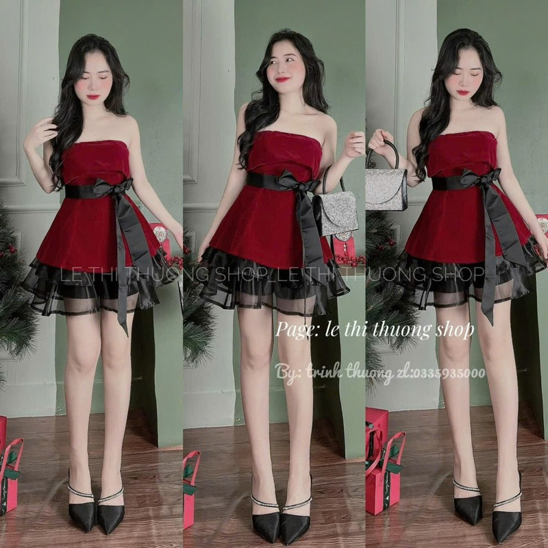 Set váy nhung cúp ngực