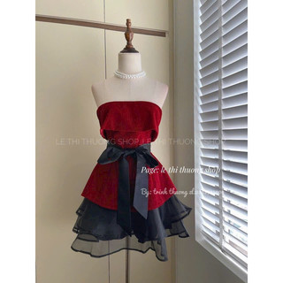 Set váy nhung cúp ngực