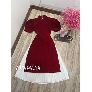 Bộ nhung cách tân sườn xám - đỏ