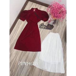 Bộ nhung cách tân sườn xám - đỏ