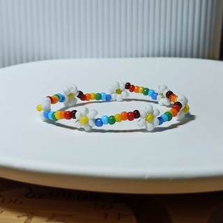 Vòng Tay Handmade Dây Rút Vòng Đeo Tay Chuỗi Hạt Hình Hoa Cúc Cầu Vồng