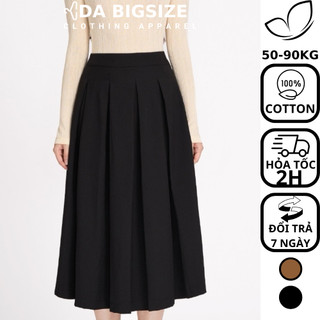 Dabigsize - Chân Váy Xếp Ly To Dáng Dài Cạp Cao Nữ Bigsize Chất Cotton Mềm Mịn Dành Cho Người Mập 50-90kg