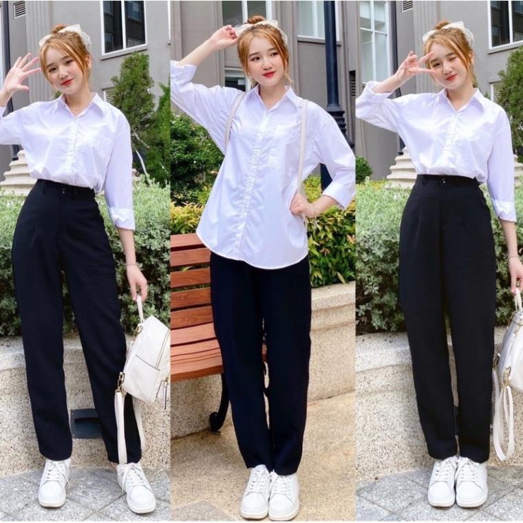 Quần Tây Baggy Nữ 1 Cúc Cạp Cao Chất Liệu Tuyết Mưa Mặc Đi Học Đi Làm Đi Chơi Công Sở