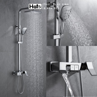 Sen cây tắm đứng phím đàn hato inox sus 304 , vòi sen cây vuông nóng lạnh 3 chế độ xả nước, chống bám cặn canxi - sc128